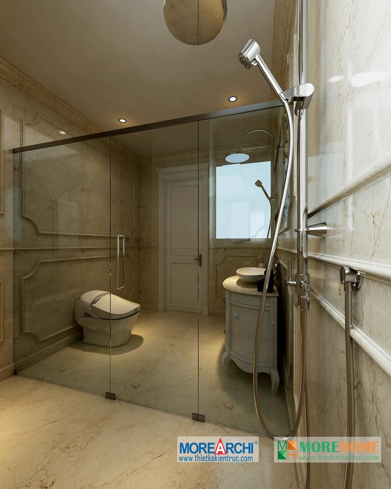 Thiết kế kiến trúc nội thất phòng tắm biệt thự tân cổ điển RiverSide Long Biên